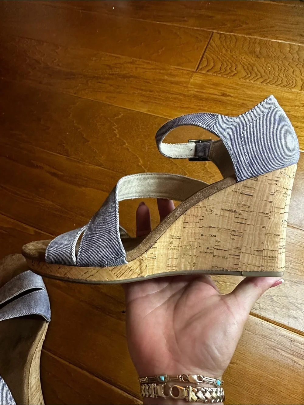 Toms Light Denim Blue Crisscross Ankle-Strap Wedge Sandals